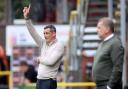 Dundee United manager Jack Ross, left, during  the cinch Premiership game against Celtic at Tannadice today