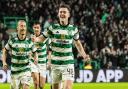 Daniel Kelly celebrates after scoring to make it 7-0 during a cinch Premiership match between Celtic and Dundee at Celtic Park