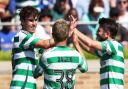 Celtic's Matt O'Riley celebrates after scoring to make it 1-0 during a pre-season friendly against Chelsea