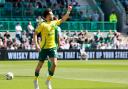 Celtic's Nicolas Kuhn celebrates after scoring the first goal of the game during the William Hill Premiership match at Easter Road Stadium, Edinburgh. Picture date: Sunday August 11, 2024. PA Photo. See PA story SOCCER Hibernian. Photo credit should