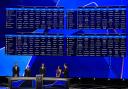 This photograph shows a screen displaying the fixtures of the group stage of 2024-2025 UEFA Champions League football tournament, at the Grimaldi Forum in Monaco on August 29, 2024. (Photo by Valery HACHE / AFP) (Photo by VALERY HACHE/AFP via Getty