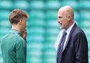 Arne Engels talks with Rangers manager Philippe Clement