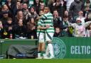 Celtic's Nicolas Kuhn (left) celebrates scoring their side's fourth goal of the game with team-mate Adam Idah during the Premier Sports Cup, quarter-final match at Celtic Park, Glasgow. Picture date: Sunday September 22, 2024. PA Photo. See PA story