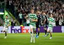 GLASGOW, SCOTLAND - SEPTEMBER 18: Celtic's Arne Engels celebrates scoring to make it 3-0 during a UEFA Champions League match between Celtic and SK Slovan Bratislava at Celtic Park, on September 18, 2024, in Glasgow, Scotland. (Photo by Craig Williamson