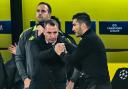 Celtic manager Brendan Rodgers and Dortmund coach Nuri Sahin (right) during the UEFA Champions League match at Signal Iduna Park, Dortmund. Picture date: Tuesday October 1, 2024. PA Photo. See PA story SOCCER Celtic. Photo credit should read: PA Wire via