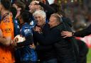 Atalanta manager Gian Piero Gasperini (centre), players and staff celebrate after the UEFA Europa League final at the Aviva Stadium, Dublin. Picture date: Wednesday May 22, 2024. PA Photo. See PA story SOCCER Final. Photo credit should read: Brian