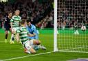 Celtic's Alistair Johnston scores their side's first goal of the game the William Hill Premiership match at Celtic Park, Glasgow. Picture date: Wednesday October 30, 2024. PA Photo. See PA story SOCCER Celtic. Photo credit should read: Andrew Milligan/PA