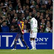 07/11/12 UEFA CHAMPIONS LEAGUECELTIC v BARCELONACELTIC PARK - GLASGOWCeltic's Victor Wanyama beats keeper Victor Valdes (right) with a fine header