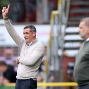 Dundee United manager Jack Ross, left, during  the cinch Premiership game against Celtic at Tannadice today