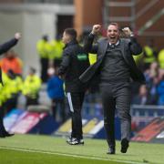 Brendan Rodgers celebrates at Ibrox