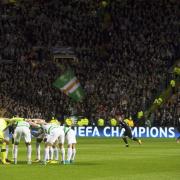 Celtic players do the huddle before a UEFA Champions League match