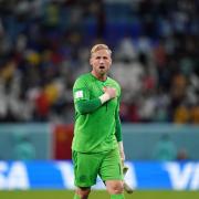 Denmark goalkeeper Kasper Schmeichel salutes the fans in reaction to the team's exit from the group stages following the FIFA World Cup Group D match at the Al Janoub Stadium in Al Wakrah, Qatar. Picture date: Wednesday November 30, 2022.