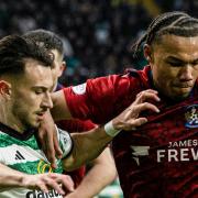 Nicolas Kuhn and Corrie Ndaba in action last time Celtic played Kilmarnock at Parkhead