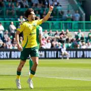 Celtic's Nicolas Kuhn celebrates after scoring the first goal of the game during the William Hill Premiership match at Easter Road Stadium, Edinburgh. Picture date: Sunday August 11, 2024. PA Photo. See PA story SOCCER Hibernian. Photo credit should