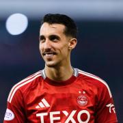 ABERDEEN, SCOTLAND - MAY 15: Aberdeen's Bojan Miovski during a cinch Premiership match between Aberdeen and Livingston at Pittodrie, on May 15, 2024, in Aberdeen, Scotland. (Photo by Mark Scates / SNS Group)