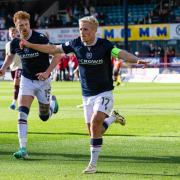 Luke McCowan celebrates after scoring for Dundee