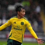 Celtic's Reo Hatate celebrates after he scored his sides second goal of the game during the William Hill Premiership match at The SMISA Stadium, Paisley. Picture date: Sunday August 25, 2024. PA Photo. See PA story SOCCER St Mirren. Photo credit should