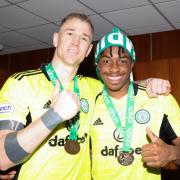 Tobi Oluwayemi and Joe Hart celebrate