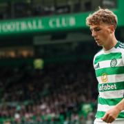 Arne Engels at Celtic Park during Celtic's 3-0 win over Rangers