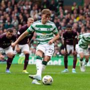 Celtic's Arne Engels scores the opening goal from the penalty spot during the Scottish Premiership match at Celtic Park, Glasgow. Picture date: Saturday September 14, 2024. PA Photo. See PA story SOCCER Celtic. Photo credit should read: Andrew