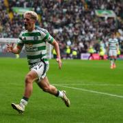 Celtic's Luke McCowan celebrates scoring his sides second goal during the Scottish Premiership match at Celtic Park, Glasgow. Picture date: Saturday September 14, 2024. PA Photo. See PA story SOCCER Celtic. Photo credit should read: Andrew Milligan/PA