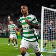 Celtic’s Adam Idah celebrates scoring their side's fifth goal of the game during the UEFA Champions League, league stage  match at Celtic Park, Glasgow. Picture date: Wednesday September 18, 2024. PA Photo. See PA story SOCCER Celtic. Photo credit