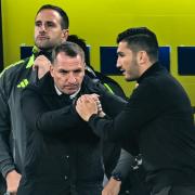 Celtic manager Brendan Rodgers and Dortmund coach Nuri Sahin (right) during the UEFA Champions League match at Signal Iduna Park, Dortmund. Picture date: Tuesday October 1, 2024. PA Photo. See PA story SOCCER Celtic. Photo credit should read: PA Wire via