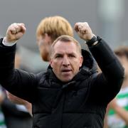 Celtic manager Brendan Rodgers celebrates at the full time whistle after the William Hill Premiership match at The Global Energy Stadium, Dingwall. Picture date: Sunday October 6, 2024. PA Photo. See PA story SOCCER Ross County. Photo credit should read: