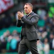 Celtic manager Brendan Rodgers applauds the fans after the final whistle in the William Hill Premiership match at Celtic Park, Glasgow. Picture date: Saturday October 19, 2024. PA Photo. See PA story SOCCER Celtic. Photo credit should read: Jane