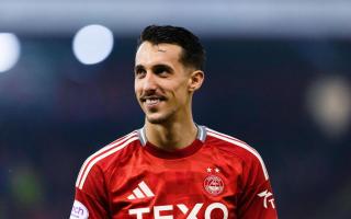 ABERDEEN, SCOTLAND - MAY 15: Aberdeen's Bojan Miovski during a cinch Premiership match between Aberdeen and Livingston at Pittodrie, on May 15, 2024, in Aberdeen, Scotland. (Photo by Mark Scates / SNS Group)