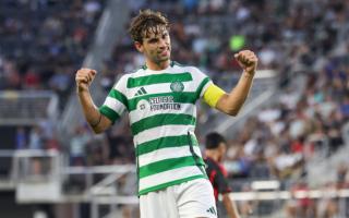 Matt O'Riley celebrates after scoring to make it 2-0 Celtic during a pre-season friendly match against DC United