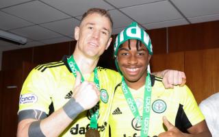 Tobi Oluwayemi and Joe Hart celebrate