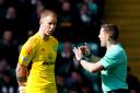 Joe Hart deep in discussion with referee Steven McLean