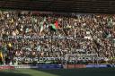 The Celtic away support protested during the Remembrance Day period of silence at Rugby Park on Sunday.