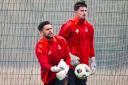 Dimitar Mitov (L) and Ross Doohan during an Aberdeen training session at Cormack Park