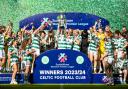 The Celtic FC Women's side celebrate their league title at Celtic Park