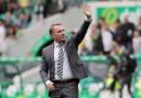 Celtic manager Brendan Rodgers gestures to the fans after the Premier Sports Cup match at Celtic Park, Glasgow. Picture date: Sunday August 18, 2024. PA Photo. See PA story SOCCER Celtic. Photo credit should read: Steve Welsh/PA Wire.RESTRICTIONS: