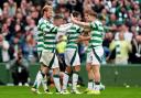 Celtic's Callum McGregor (left) celebrates with Celtic's James Forrest (right) after scoring his sides third goal of the game during the William Hill Premiership match at Celtic Park, Glasgow. Picture date: Sunday September 1, 2024. PA Photo. See PA