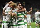 Nicolas Kuhn celebrates a goal at Celtic Park