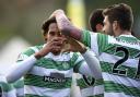 Virgil Van Dijk celebrates his first goal for Celtic with Charlie Mulgrew