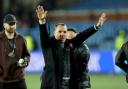 Celtic manager Brendan Rodgers acknowledges the crowd at the final whistle after the William Hill Premiership match at The BBSP Stadium Rugby Park, Kilmarnock. Picture date: Sunday November 10, 2024. PA Photo. See PA story SOCCER Kilmarnock. Photo credit