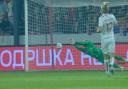 Kasper Schmeichel at full-stretch during Denmark's 0-0 draw with Serbia