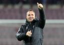 Celtic manager Brendan Rodgers salutes the fans following the William Hill Premiership match at Tynecastle Park, Edinburgh. Picture date: Saturday November 23, 2024. PA Photo. See PA story SOCCER Hearts. Photo credit should read: Steve Welsh/PA