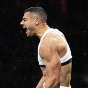 Giorgos Giakoumakis celebrates his goal at Hampden