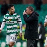Celtic boss Brendan Rodgers and Tomoki Iwata