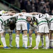 GLASGOW, SCOTLAND - DECEMBER 13: The Celtic team huddle before a UEFA Champions League group stage match between Celtic and Feyenoord at Celtic Park, on December 13, 2023, in Glasgow, Scotland. (Photo by Craig Williamson / SNS Group)