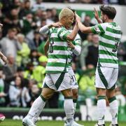 aizen Maeda celebrates at Celtic Park