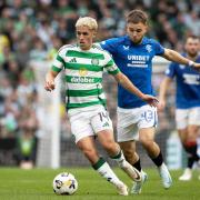 GLASGOW, SCOTLAND - SEPTEMBER 01: Celtic’s Luke McCowan and Rangers Nicolas Raskin in action during a William Hill Premiership match between Celtic and Rangers at Celtic Park, on September 01, 2024, in Glasgow, Scotland. (Photo by Alan Harvey / SNS