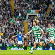 Celtic's Kyogo Furuhashi celebrates as he scores to make it 2-0