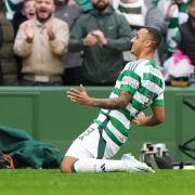 Celtic's Adam Idah celebrates scoring their side's third goal of the game during the Premier Sports Cup, quarter-final match at Celtic Park, Glasgow. Picture date: Sunday September 22, 2024. PA Photo. See PA story SOCCER Celtic. Photo credit should read: